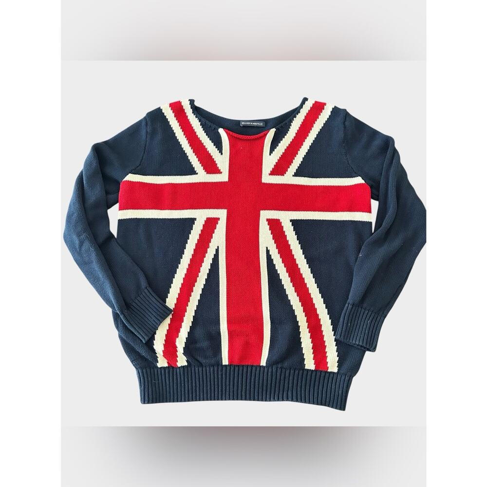 Brandy Melville Union Jack Flag Sweater 100% Cotton Navy Red White